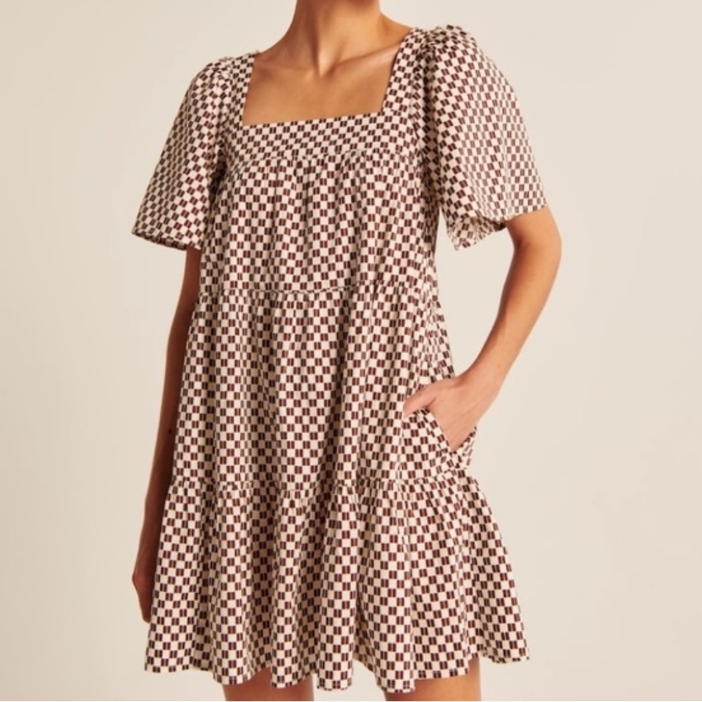 Abercrombie & Fitch Checkered Mini Dress - Brown and White